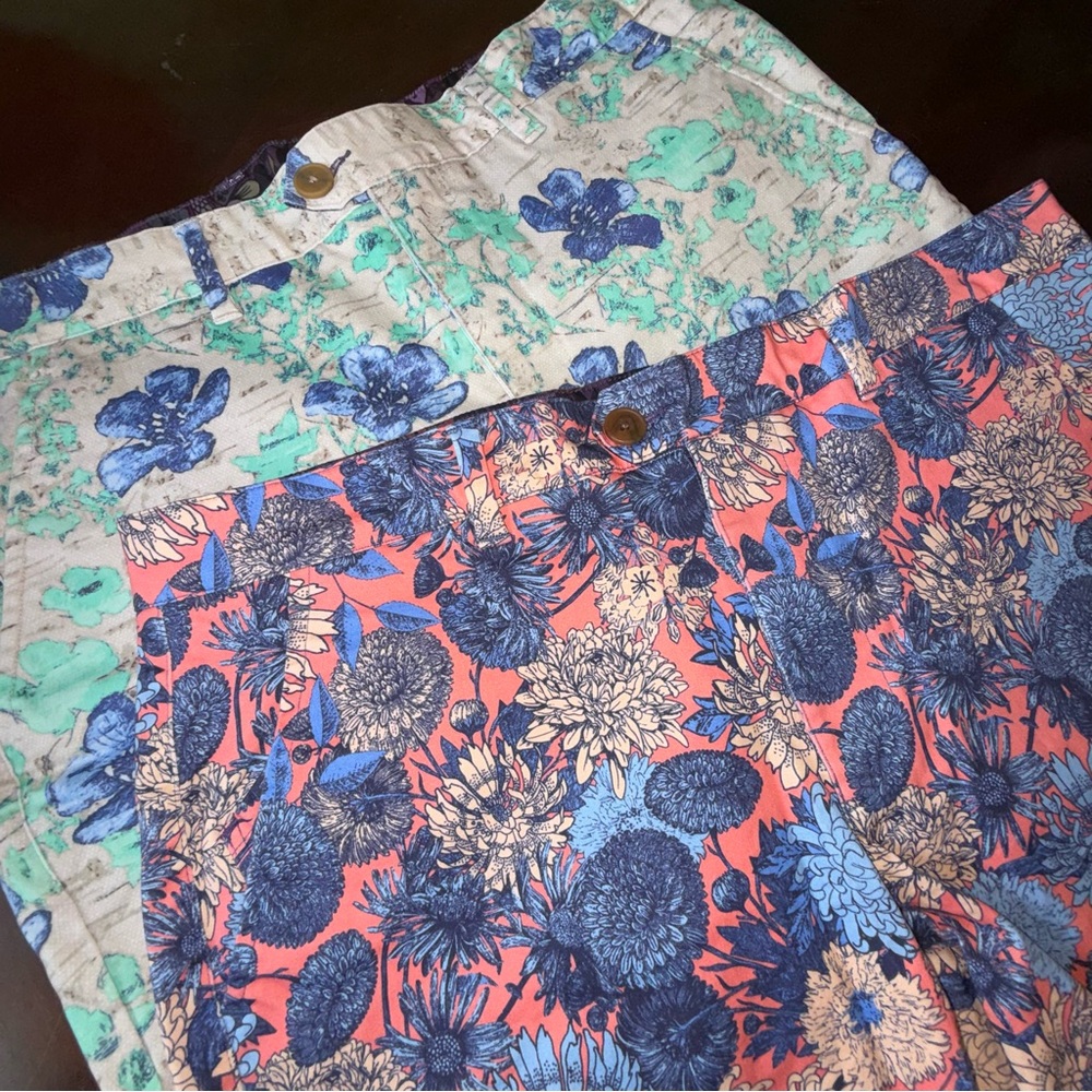 Lot of 2 - Lords of Harlech John Colorful Floral Shorts Orange Green